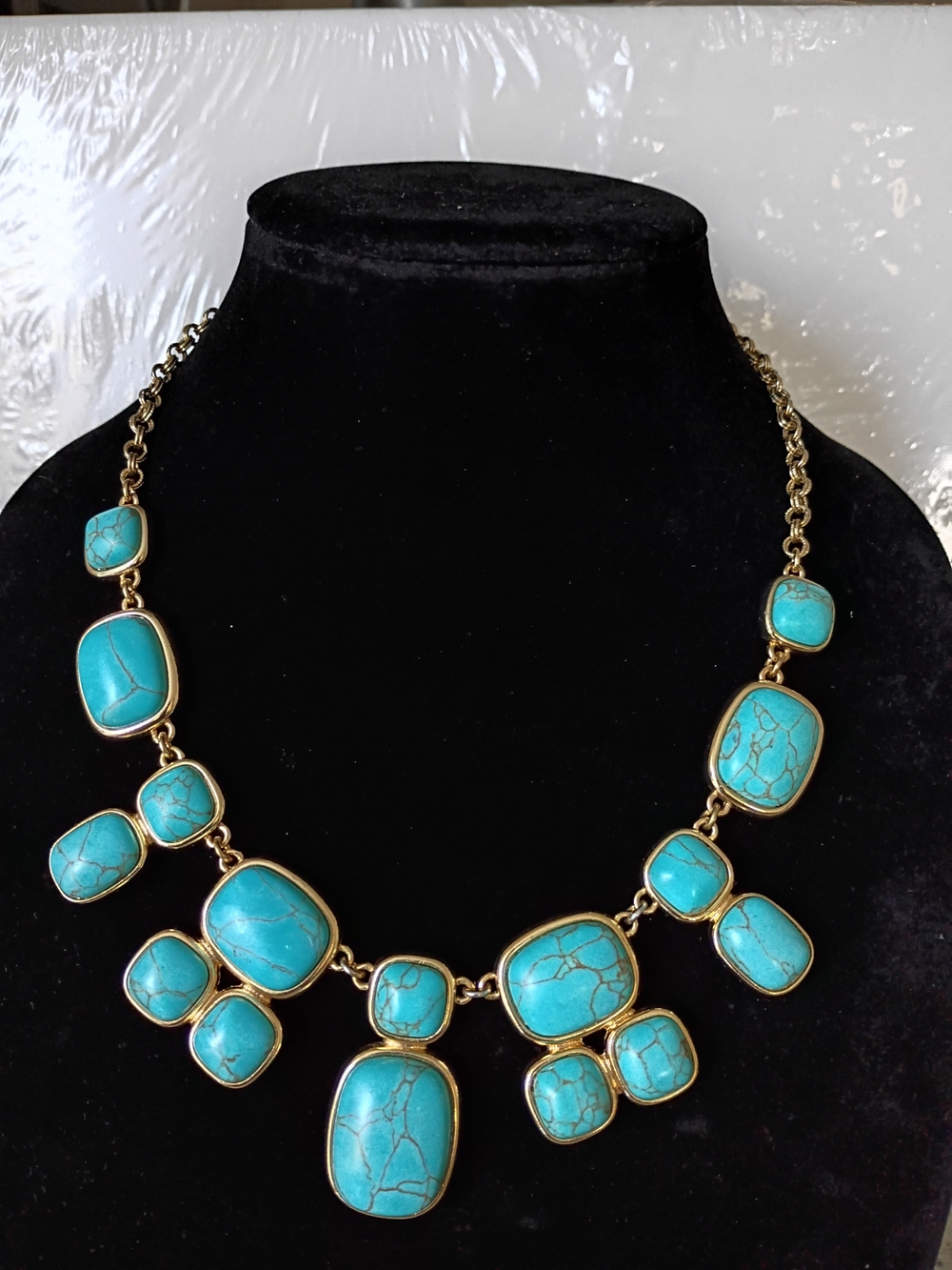 Vintage Monet Turquoise Statement Necklace - Gold-Tone Chain